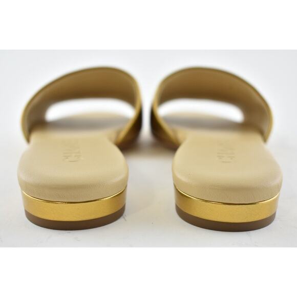 Chanel 19A Gold Laminated Lambskin CC Red Logo Slide Slip On Sandal Mule Flat 36 - Picture 11 of 12